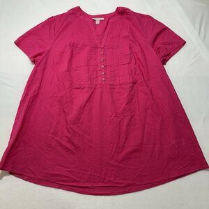Woman Within Women’s Large (18/20) Hot Pink Pintucked Half Button Tunic Shirt
